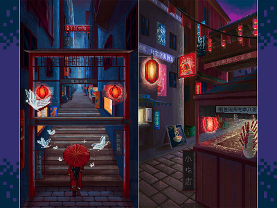 Asian market - pixel art asian market graphic design illustration illustrator photoshop pixelart