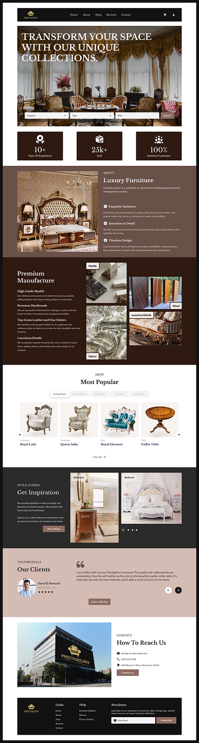 Furniture Website, E-commerce, PrestigeFurn design website ecommerce furniture furniture website landing page landing page design log in onlie online shop order shop ui uiux uiux design ux