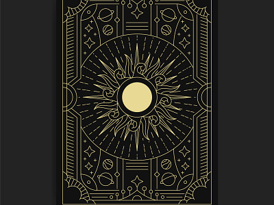 The Sun arcana art astral astrology astronomy card dark engraving esoteric gold line luxury moon mystic occult retro space sun tarot vintage