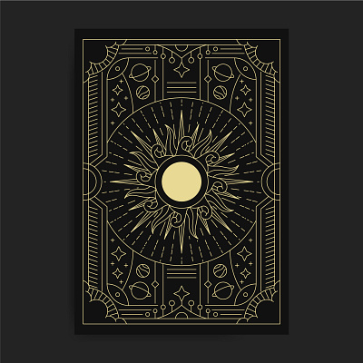 The Sun arcana art astral astrology astronomy card dark engraving esoteric gold line luxury moon mystic occult retro space sun tarot vintage