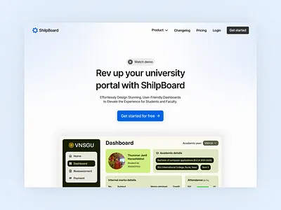 SaaS hero page blue cta dashboard gradient hero herosection inter landingpage materialdesign3 minimal saas ui university ux website