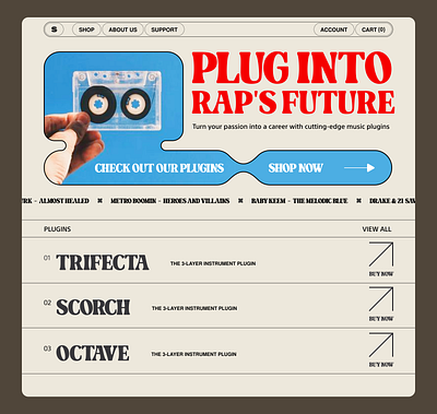 Rap Plugin WebSite branding graphic design landing minimalist modern music retro typography ui ux web design