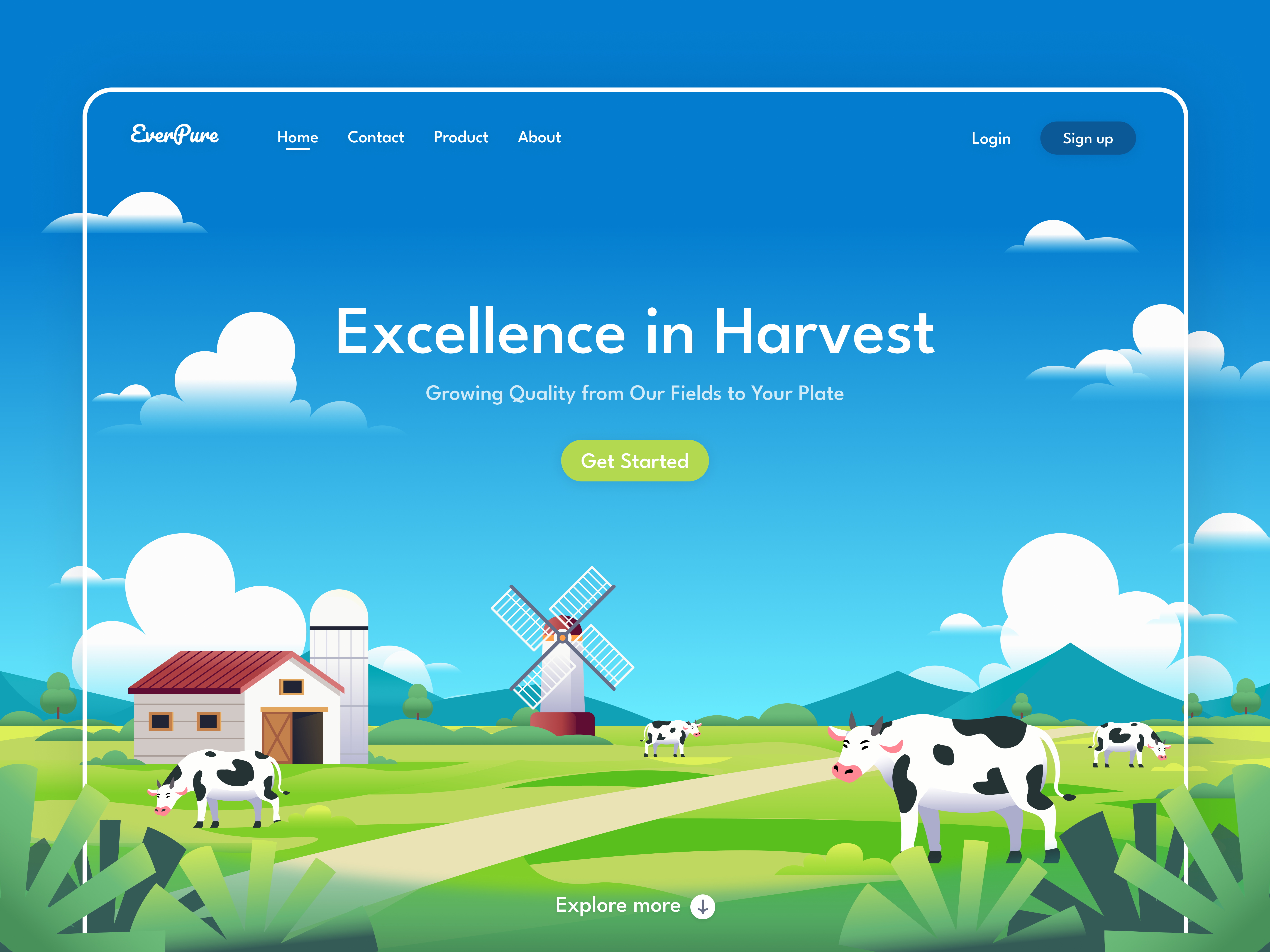 EverPure - Hero Section adobe illustrator cow cute design farm flat illustration fresh graphic design hero illustration illustration milk ui ui illustration vector
