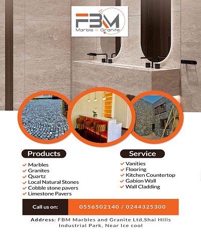 Product Marketing flyer for FBM marbles and granite Ltd branding deisgn poster flyer flyers graphic designer logo