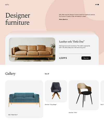 Landing page for a furniture store design ui web
