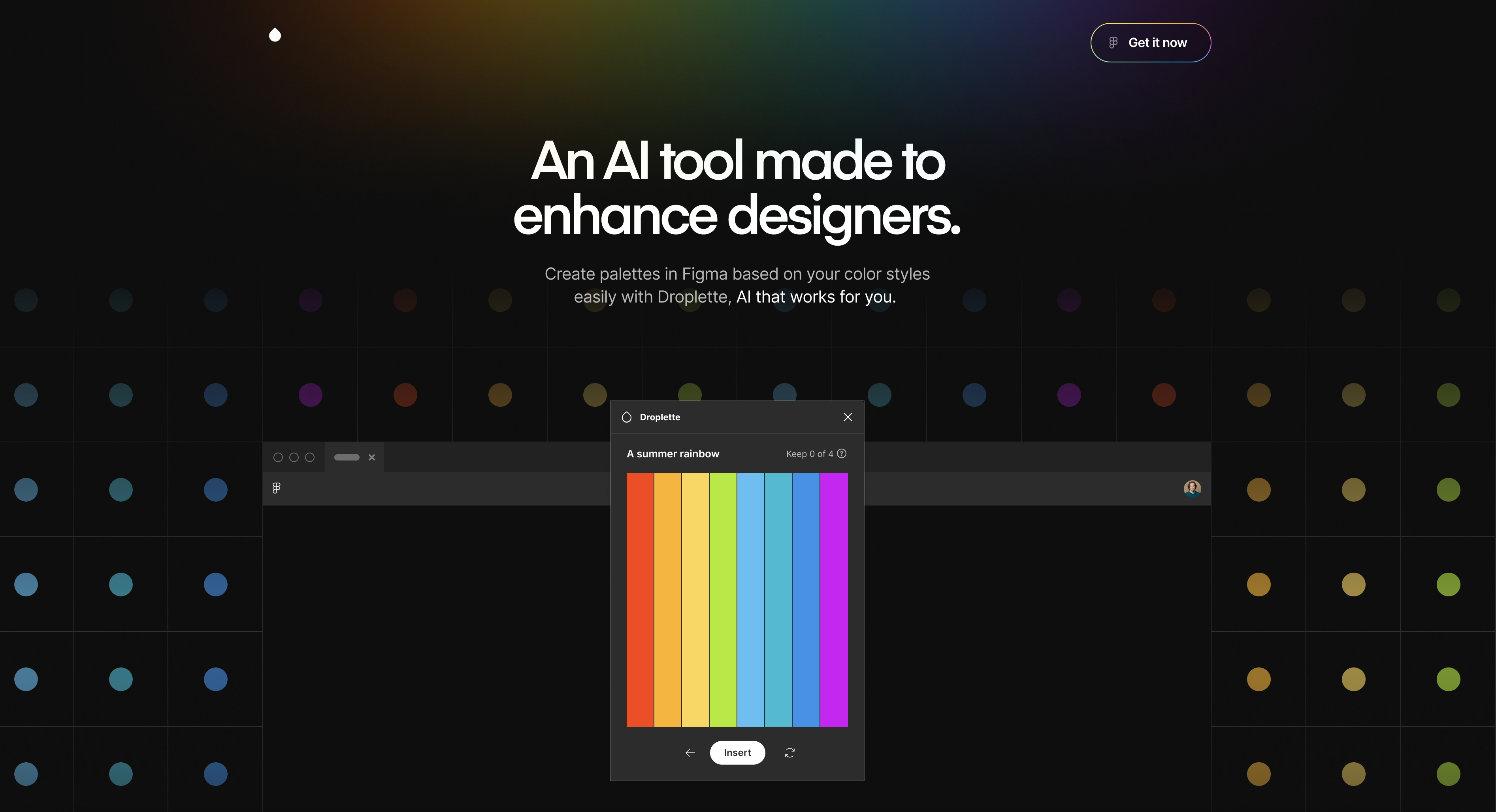 Droplette.app ai color dark mode design tool figma plugin landing page tool