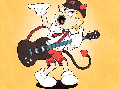 Angus Young & AC/DC 1930 1930s 2d 2d art art artist cartoon character creepy design flat graphic design illustration lowbrow music musicart procreate rubberhose