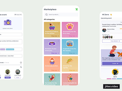 PawsConnect: A dedicated pets app ai animal animation artificial intelligence branding clean colorful ecommerce gradient ios mobile app pet product design social media spline ui ux