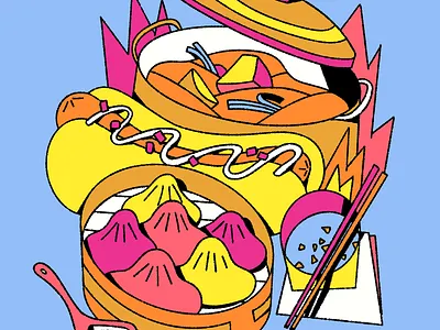 Potluck Dinner bright colors digital illustration dinner food food illustration illustration line potluck