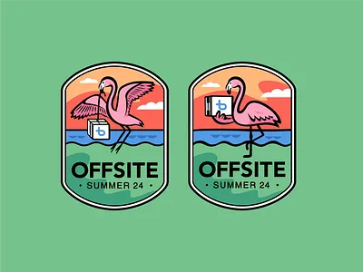 Offsite badge adventure badge beach bird branding delivery design flamingo fly graphic design icon icon set illustration logo resort shipping summer travel tropical vector