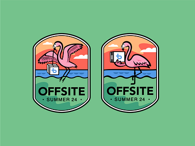 Offsite badge adventure badge beach bird branding delivery design flamingo fly graphic design icon icon set illustration logo resort shipping summer travel tropical vector