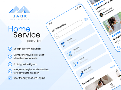 Home Service - app UI kit / Prototyped in Figma app branding components design design system figma graphic design logo ui ux variables