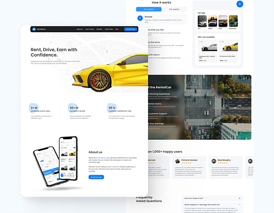 Car Rental Landing Page adaptation booking car clean concept design landing minimalistic mobile platform rental responsive transport ui ux web design website