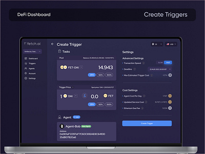 Fetch.ai - Create Trigger Widget in Action branding crypto dark dark theme dashboard design fetch fetch.ai night mode tokens trigger ui uux ux web3