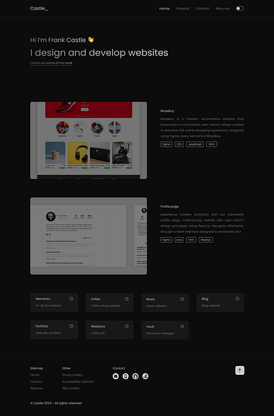 Portfolio dark mode minimalist portfolio simple ui web design