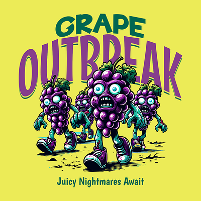 Grape Outbreak adorable cartoon cute design funny grape kittl pop culture print on demand printondemand t shirt t shirt design tshirtdesign undead zombie
