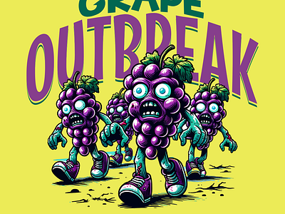 Grape Outbreak adorable cartoon cute design funny grape kittl pop culture print on demand printondemand t shirt t shirt design tshirtdesign undead zombie