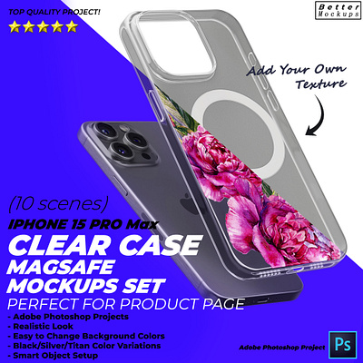 iPhone 15 Pro Max Clear MagSafe Case Mockup bettermockups casestry clear case mockups iphone 15 case mockup iphone case mockup magsafe case mockup phone case mockup printful mockup