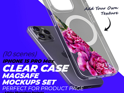 iPhone 15 Pro Max Clear MagSafe Case Mockup bettermockups casestry clear case mockups iphone 15 case mockup iphone case mockup magsafe case mockup phone case mockup printful mockup