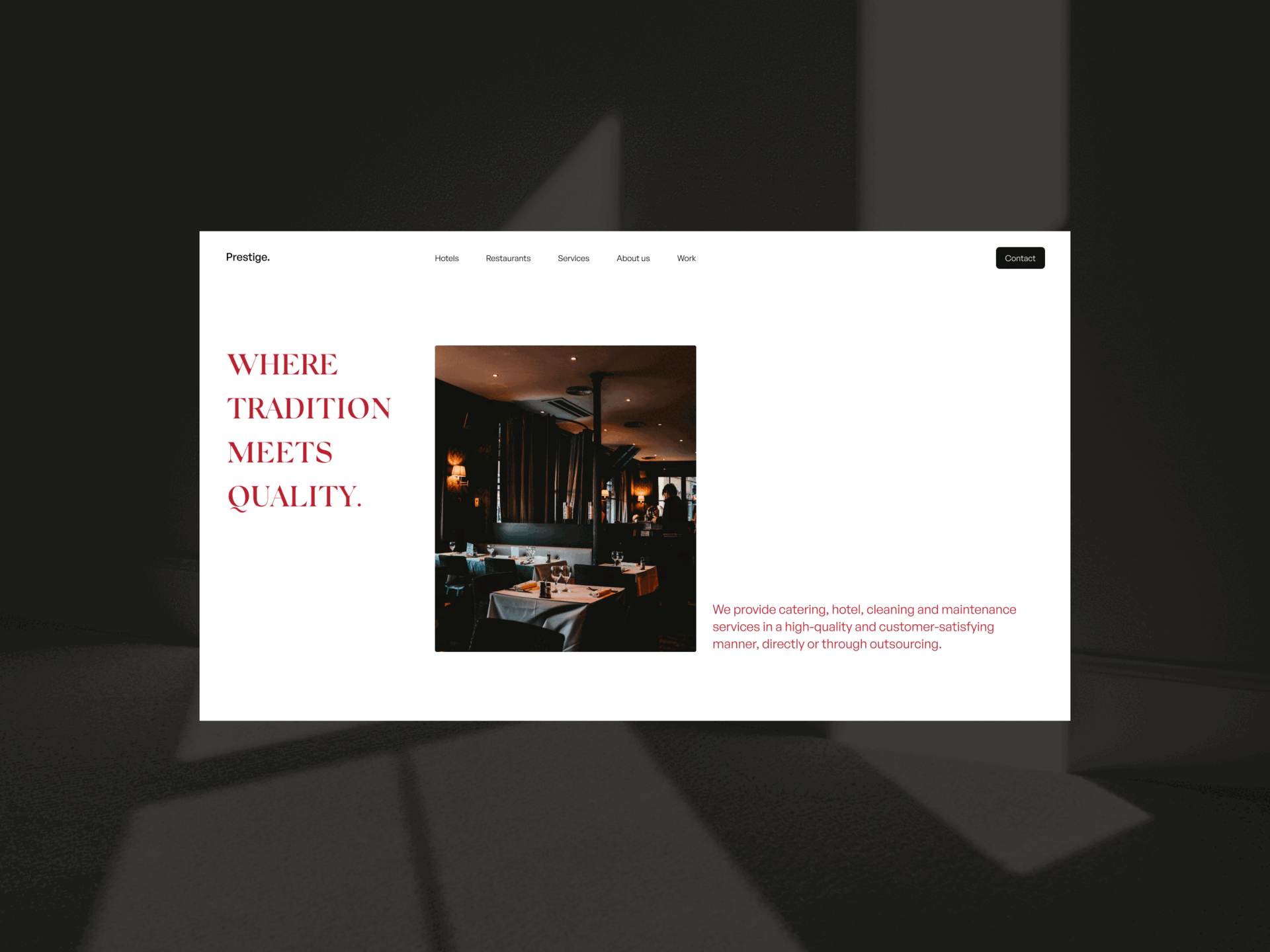 Comprehensive Hospitality Solutions aesthetic hospitality hotels minimalistic red restaurants ui ux website