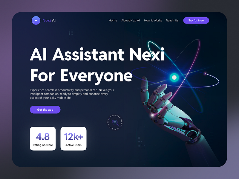 AI Assistant Landing Page | Nexi AI about us ai ai assistant chatgpt contact us footer how it works illustration landing app landing page mobile app promo website