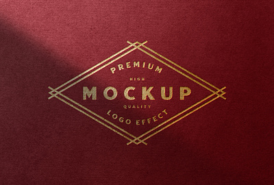 Luxury Gold Foil Logo Mockup on Red Paper with Overlay Shadow embossed logo mockup luxury gold foil logo mockup overlay shadow paper texture red paper