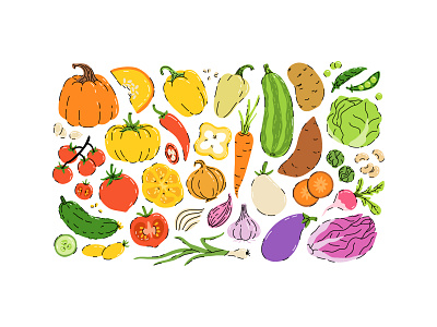 Veggies doodle set cartoon concept design doodle flat food fresh illustration raw vector vegan vegetables vegetarian veggies