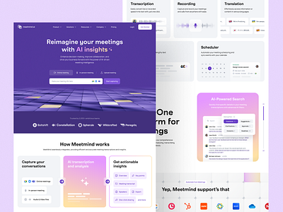 Meeting AI Tool Website ai ai tool branding communication design graphic design home page interface landing page marketing meeting minimalism ui user experience user interface ux ux design web design web marketing website