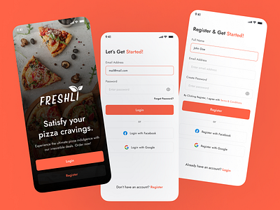 UI Design Inspiration: Welcome, Login, and Register Screen creative design login login screen logindesign loginpage loginscreen mobile mobilescreens page pizza register registerscreen signin screen signup signupscreen uidesign uiux uiuxdesign uxdesign