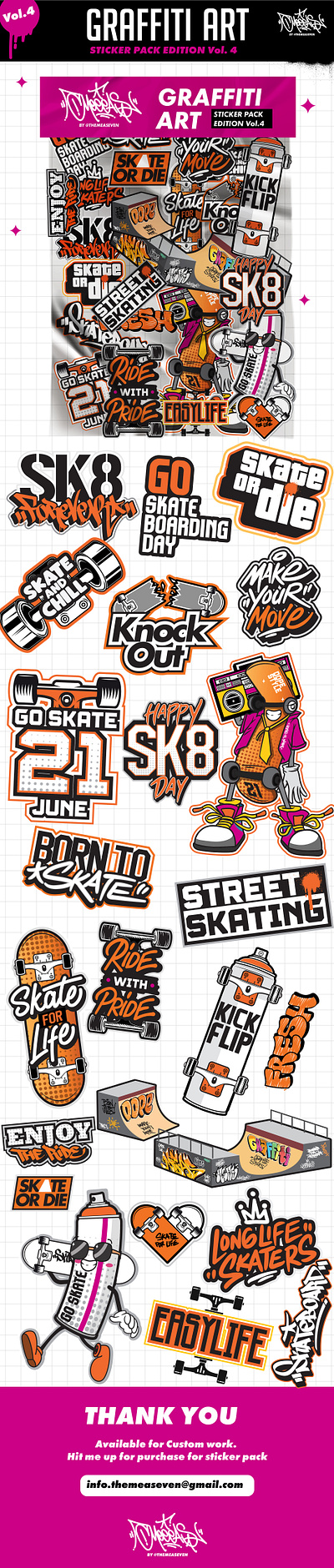 Graffiti Skateboard Sticker Illustrations artwork character digital illustration graffiti graffiti art graphic design illustration skate skateboard skateboarding sticker pack stickers typography vector design