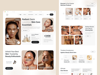 SkinCare & Beauty Center Website Design ai beauty center bento bentodesign clean design ecommerce facial hero section landing page makeup minimal skincare trend ui uiux ux webdesign website