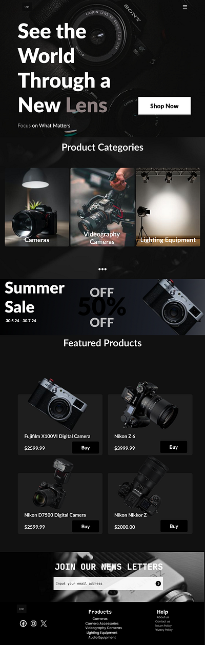 Camera Sales website camera dark design ecommerce money photography sales sports website