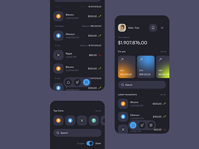 Crypto Mobile App app asset bitcoin coin crypto dolar etherium exchange graph interface layout mobile money ui