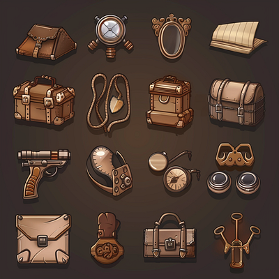 Steampunk game icon set graphic design icons illustration vector
