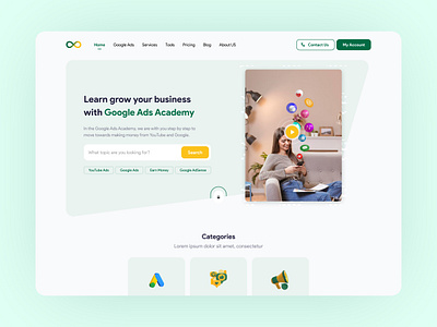 Master Google Ads: Expert Training. Business Growth. academy blog design education google ads landing page learning minimal ui ux