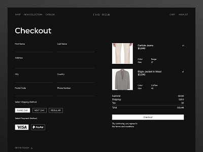 The Row - Fashion Brand Shop Website - Checkout Page awwwards case study checkout checkout page clean clothing ecommerce fashion luxury minimalist modern online shop shopify ui ux web design website website design website designer website layout