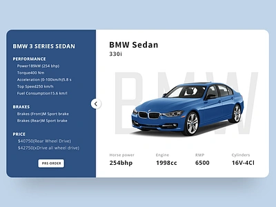 Product Details Card UI || BMW Sedan animation app branding clean design product responsive ui uxui webui