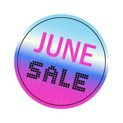June sale round sticker with a holographic glossy gradient dotted graphic design