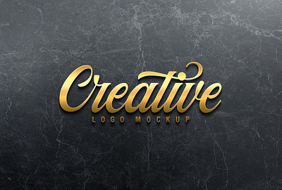 3D Sign Gold Logo Mockup Wall Signage embossed logo mockup