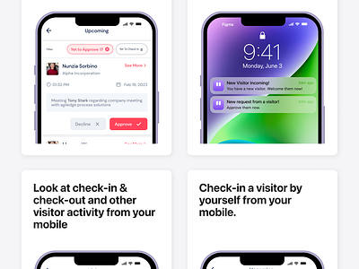 Mobile Check In Access – SaaS Visitor Management System check in check out my gate notification ui ux design visitor activity visitor management system
