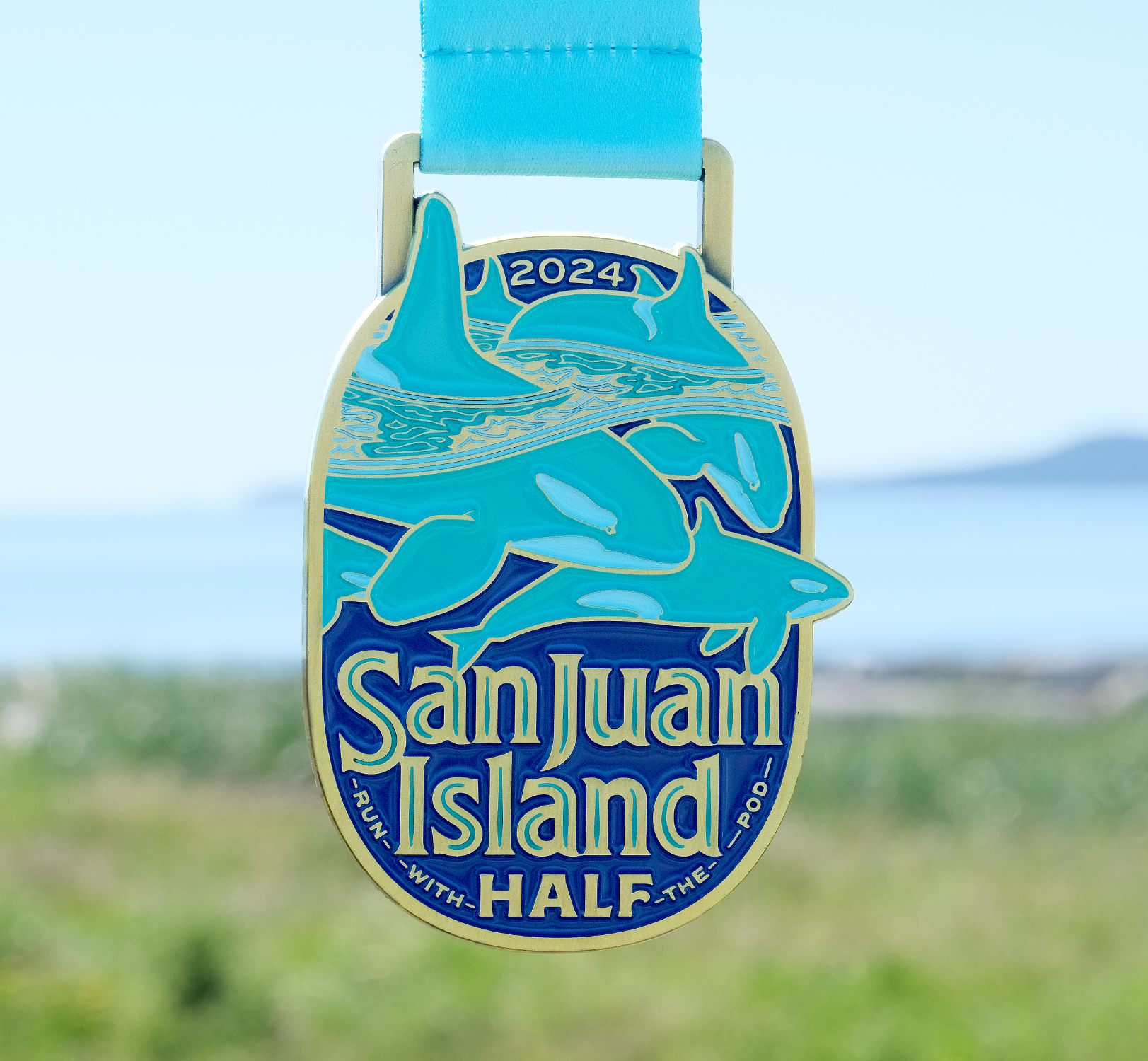 San Juan Island Half Marathon Race Swag art award badge branding design graphic illustration logo medal orca pnw print race run running seattle swag t shirt whale