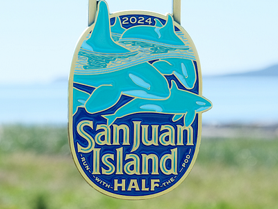 San Juan Island Half Marathon Race Swag art award badge branding design graphic illustration logo medal orca pnw print race run running seattle swag t shirt whale