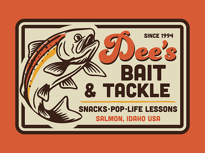 Dee's Bait Shop badge design fish fishing illustration logo outdoors patch retro vintage vintage fishing wilderness