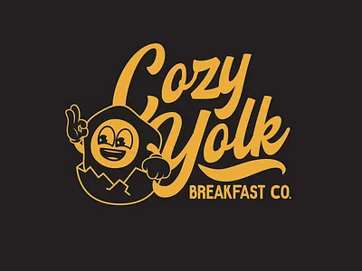Cozy Yolk Mascot Lockup branding breakfast brunch character design graphic design identity illustration logo mark mascot retro sandiego