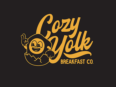 Cozy Yolk Mascot Lockup branding breakfast brunch character design graphic design identity illustration logo mark mascot retro sandiego