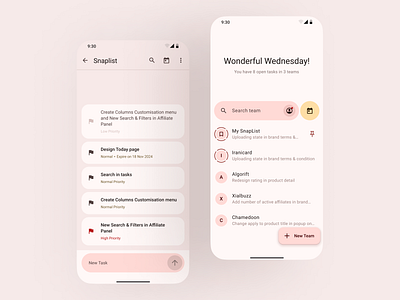 Minimalist Task Management App Design - Snaplist | Material You clean ui flat interaction design material 3 material design material you minimal mobile app design planner planning task management app to do list ui ux