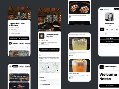 Tapr & Dine. Design profile for Restaurants. Horeca advisor bar booking cafe digital menu discount guide horeca horeca app menu service online restaurant menu restaurant restaurant profile review store tapr dine trip ui ux