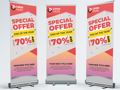 Sale roll up banner template design big special offer to 70off booklet
