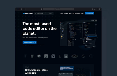 VSCode Website Redesign Concept app design before and after code code editor design landing page marketing website microsoft product product ui redesign visual studio vscode