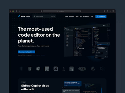 VSCode Website Redesign Concept app design before and after code code editor design landing page marketing website microsoft product product ui redesign visual studio vscode